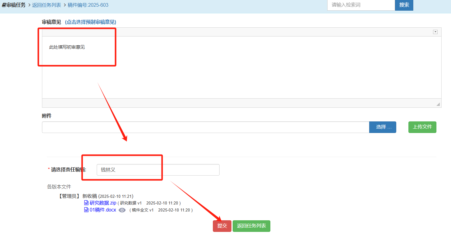 初审意见填写截图